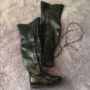 Over Knee lace up faux leather boots NWOT